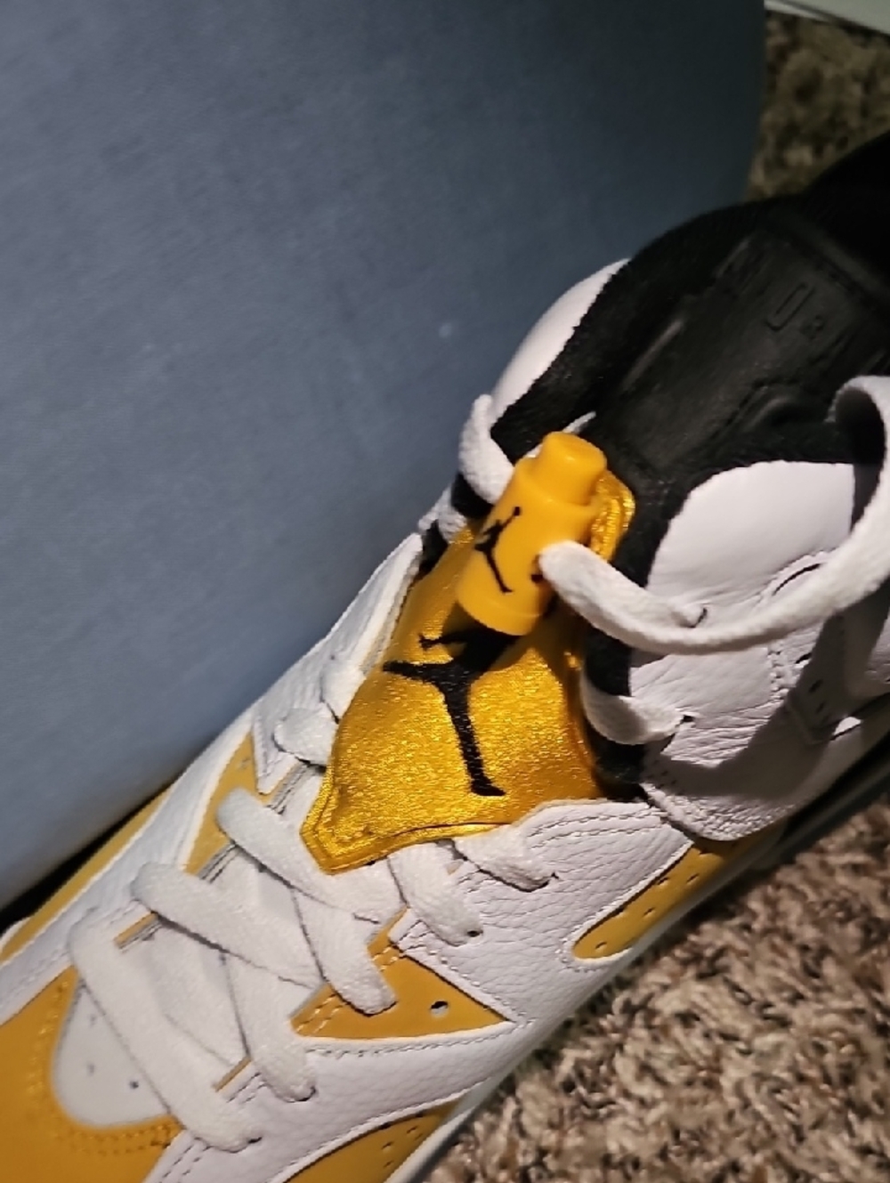 Jordan 6 Retro White, Black & Gold/Yellow High-Top Sneakers - Picture 9 of 14